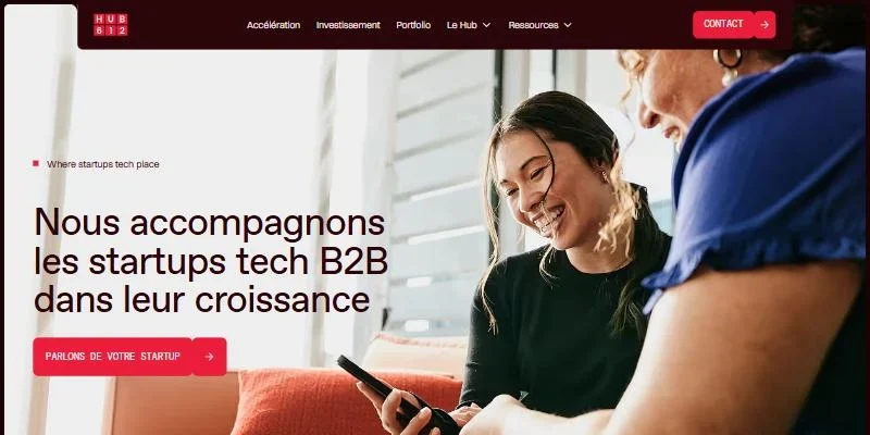 Page d’accueil du site HUB612, accélérateur de startups tech b2b